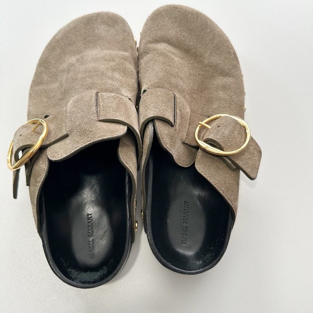 Isabel Marant Womens Suede Studded Mules Slip On Size 36 Olive Buckle Hardware - Picture 5 of 7